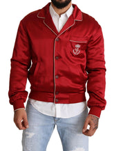 Dolce & Gabbana Red Silk Button DG Logo Bomber Jacket -   -  Dolce & Gabbana.